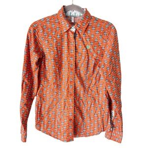 Cinch Shirt Women's Small Orange Aztec Print Long Sleeve Button Down Western